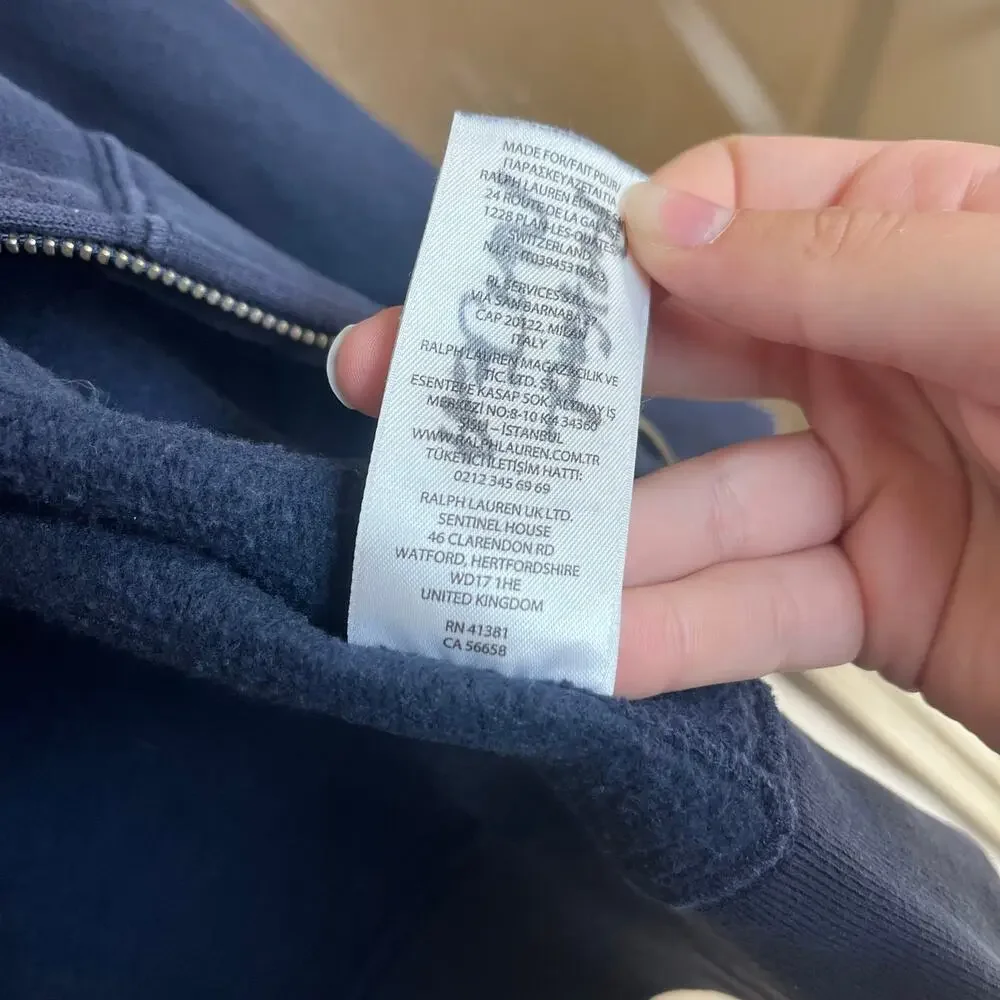 Polo Ralph Lauren Blue Zip Up Hoodie Boys M Youth Preppy Y2K Loungewear Classic